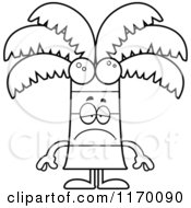 Cartoon Of An Outlined Depressed Coconut Palm Tree Mascot Royalty Free Vector Clipart by Cory Thoman