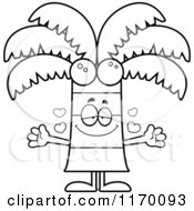 Cartoon Of An Outlined Loving Coconut Palm Tree Mascot Wanting A Hug Royalty Free Vector Clipart by Cory Thoman