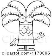 Cartoon Of An Outlined Waving Happy Coconut Palm Tree Mascot Royalty Free Vector Clipart by Cory Thoman