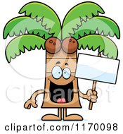 Happy Coconut Palm Tree Mascot Holding A Sign
