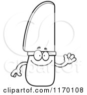 Cartoon Of An Outlined Happy Waving Knife Mascot Royalty Free Vector Clipart by Cory Thoman