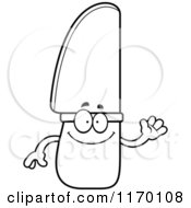 Poster, Art Print Of Outlined Happy Waving Knife Mascot