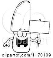 Cartoon Of An Outlined Happy Knife Mascot Holding A Sign Royalty Free Vector Clipart by Cory Thoman