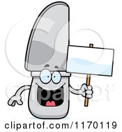 Poster, Art Print Of Happy Knife Mascot Holding A Sign