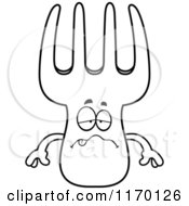 Cartoon Of An Outlined Sick Fork Mascot Royalty Free Vector Clipart