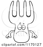 Cartoon Of An Outlined Depressed Fork Mascot Royalty Free Vector Clipart