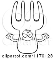 Cartoon Of An Outlined Mad Fork Mascot Royalty Free Vector Clipart