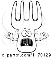 Cartoon Of An Outlined Screaming Fork Mascot Royalty Free Vector Clipart