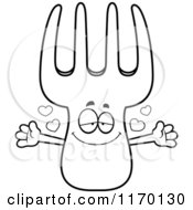 Cartoon Of An Outlined Loving Fork Mascot With Open Arms Royalty Free Vector Clipart by Cory Thoman