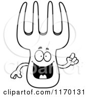 Cartoon Of An Outlined Smart Fork Mascot With An Idea Royalty Free Vector Clipart