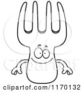 Cartoon Of An Outlined Happy Fork Mascot Royalty Free Vector Clipart