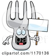 Poster, Art Print Of Happy Fork Mascot Holding A Sign