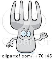 Cartoon Of A Waving Fork Mascot Royalty Free Vector Clipart