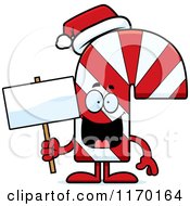 Poster, Art Print Of Happy Candy Cane Mascot Holding A Sign