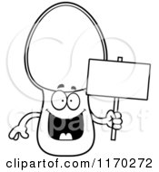 Cartoon Of An Outlined Happy Spoon Mascot Holding A Sign Royalty Free Vector Clipart by Cory Thoman