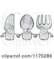 Cartoon Of A Knife Spoon And Fork Holding Hands Royalty Free Vector Clipart by Cory Thoman