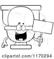 Poster, Art Print Of Outlined Happy Toilet Mascot Holding A Sign