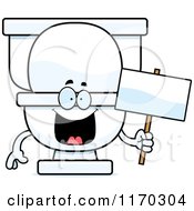 Poster, Art Print Of Happy Toilet Mascot Holding A Sign