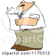 Cartoon Of A Man Standing And Reading A Newspaper Royalty Free Vector Clipart by djart