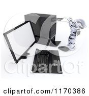 Clipart Of A 3d Robot Inserting A Software Cd Into A Desktop Computer Tower Royalty Free CGI Illustration