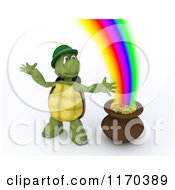 Poster, Art Print Of 3d Tortoise Leprechaun By A Pot Of Gold At The End Of The Rainbow