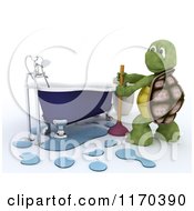 Poster, Art Print Of 3d Plumber Tortoise Fixing A Bath Tub With A Plunger
