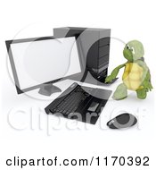 Poster, Art Print Of 3d Tortoise Working On A Desktop Computer