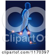 Poster, Art Print Of 3d Blue Man Running With Visible Skeleton And Highlighted Knee And Ankle Joints
