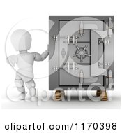 Clipart Of A 3d White Character By A Vault Safe Royalty Free CGI Illustration