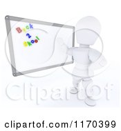 Poster, Art Print Of 3d White Character Teacher With Back 2 Skool Magnets On A White Board