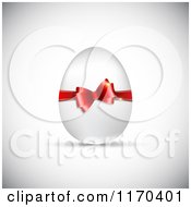 Clipart Of A White Easter Egg With A Red Bow And Ribbon Over Shading Royalty Free Vector Illustration