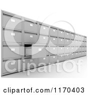 Poster, Art Print Of 3d Wall Of Office Filing Cabinets With One Drawer Open
