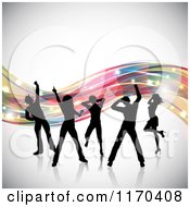 Poster, Art Print Of Silhouetted Dancers Over Colorful Waves On Gray