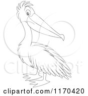 Cartoon Of A Cute Outlined Pelican Bird Royalty Free Vector Clipart by Alex Bannykh