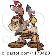 Cartoon Of A Native American Indian Brave With A Spear Royalty Free Vector Clipart