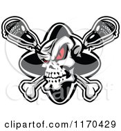 Cartoon Of A Red Eyed Lacrosse Skull Over Sticks Royalty Free Vector Clipart