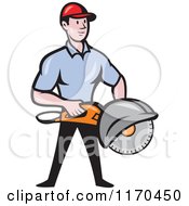 Cartoon Worker Man Holding A Concrete Saw