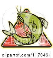 Poster, Art Print Of Jumping Green Catfish Over A Triangle Of Red Rays