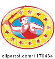 Poster, Art Print Of Retro Track And Field Javelin Thrower Over A Star Oval