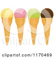 Poster, Art Print Of Vanilla Strawberry Pistachio And Chocolate Ice Cream Cones