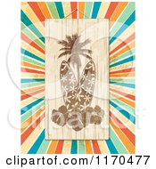 Poster, Art Print Of Wooden Surfboard Palm Tree And Hibiscus Sign Over Colorful Grungy Rays