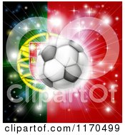 Soccer Ball Over A Portugal Flag With Fireworks