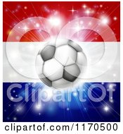 Soccer Ball Over A Netherlands Flag With Fireworks