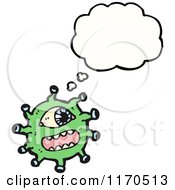 Clipart Of A Creepy Green One Eyed Germ Monster With Blank Thought Cloud Royalty Free Stock Illustration
