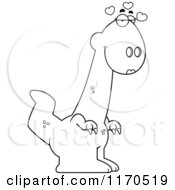 Cartoon Clipart Of A Loving Female Dinosaur Vector Outlined Coloring Page