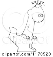 Cartoon Clipart Of A Sleeping Female Dinosaur Vector Outlined Coloring Page