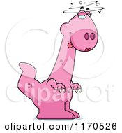 Cartoon Of A Drunk Or Dumb Pink Female Dinosaur Royalty Free Vector Clipart