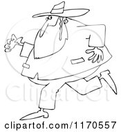 Cartoon Of An Outlined Rabbi Man Running And Glancing Back Royalty Free Vector Clipart by djart