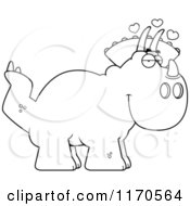 Cartoon Clipart Of A Loving Triceratops Dinosaur Vector Outlined Coloring Page