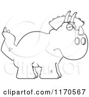 Cartoon Clipart Of A Depressed Triceratops Dinosaur Vector Outlined Coloring Page
